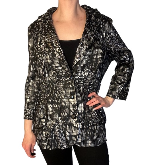 Alberto Makali Jackets & Blazers - Alberto Makali button front rhinestone gray black jacket blazer